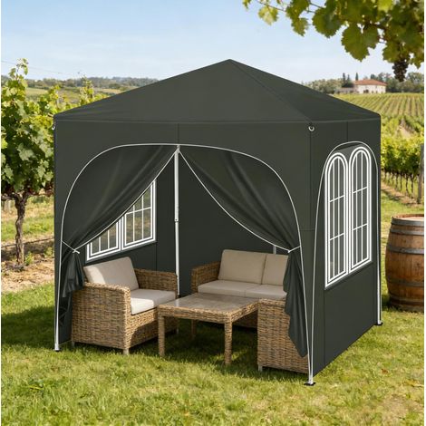 Tonnelle pergola pliante 2x2 m avec parois gris OKMYHOME (1/5)