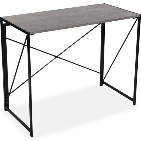 Bureau Informatique Bureau Sécretaire Poste de Travail Table d'étude pour Ordinateur Gaming, Pliable, Dimensions (H x l x L) 74 x 45 x 90 cm, Bois et métal, Couleur: Gris (1/5)