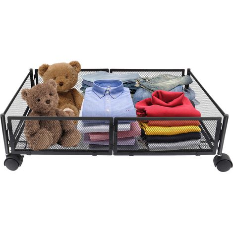 Rangement Sous Lit Boite avec Roulette, Cadre métallique Placard pliable, boîtes de rangement pour placard, pour Vêtements Jouets Livres Chaussure, Noir, 40x60x12cm (1/5)