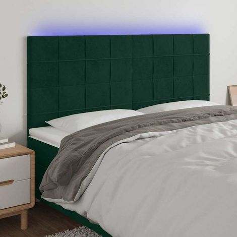vidaXL Cabecero con luces LED terciopelo verde oscuro 180x5x118/128 cm (1/5)