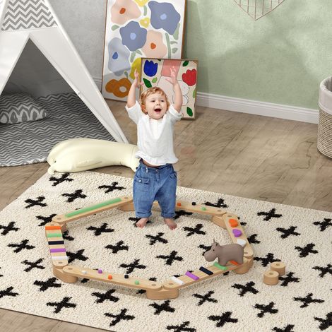 Extérieur Poutre d'équilibre en bois pour enfants 3-8 ans avec pierres d'obstacle colorées intérieur et extérieur