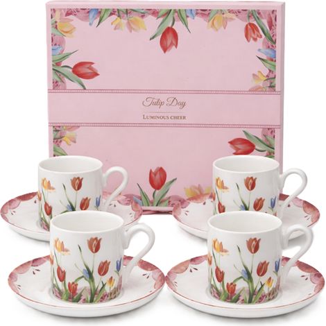 4er-Set Espressotassen mit Untertassen, 100 ml, Tulpenmotiv, als Geschenk (1/5)