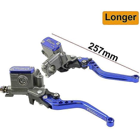 Paire de leviers d'embrayage hydrauliques pour moto (piston 14 mm), levier de maître-cylindre de frein droit, levier de pompe universel 22 mm pour moto de route et pit bike - Bleu, plus long (1/5)