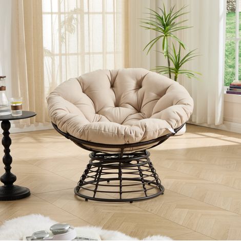 Poltrona papasan girevole in rattan e acciaio beige OKMYHOME (1/5)