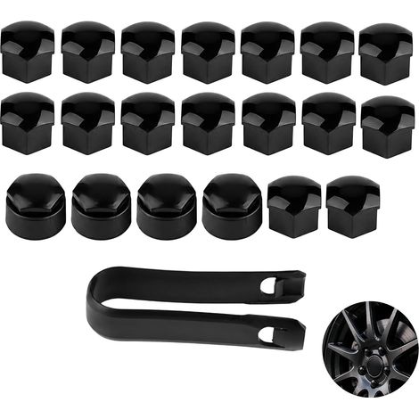 20 caches-écrous 17 mm Noirs pour Roue Voiture avec Outil (1/5)