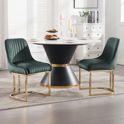 Wahson Dining Chairs Set of 2 in Velvet Upholstered Kitchen Corner Chairs with Golden Metal Frame for Dining Room Living Restaurant, Green
