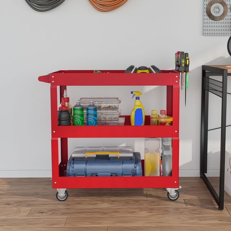 Chariot à outils roulant rouge à 3 niveaux avec chariot utilitaire mobile robuste d'une capacité de 150 kg pour l'organisation du garage (1/5)