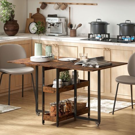 Klapptisch Holz Braun mit Ablagen, ausklappbarer Esstisch für 2-4 Personen, 133,4x80x75 cm