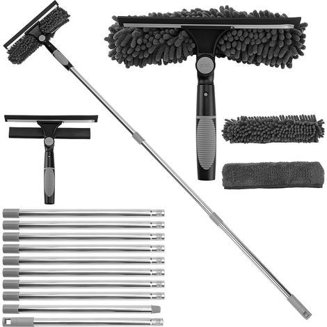Équipement de nettoyage de vitres de 4,3 m, nettoyeur de fenêtres, raclette télescopique avec long manche, kit de nettoyage de vitres 2 en 1 pour la maison, la douche, la voiture, le camping-car, les (1/5)