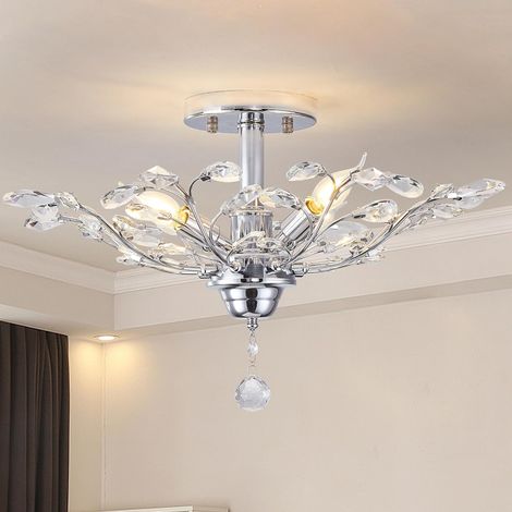 Ganeed Vintage K9 Clear Crystal Chandeliers Ceiling Lighting Pendant Lighting Flush Mounted Fixture for Living Room Dinning Room Restaurant Porch Hallway Silver 4 Lights (1/5)