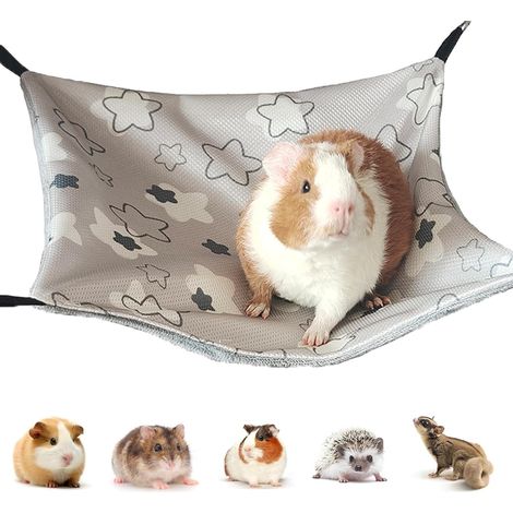 Maison cochon d'inde, Hamac Lit Hamac pour Animaux de Compagnie À Double Couche Chinchilla Furet pour cage de petit animal de compagnie, pour Chinchilla,Hérisson,Cobayes (Glace Soie, étoile grise)