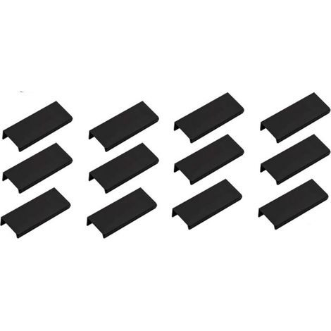 Sollbry Paquete de 12 tiradores negros para gabinetes, herrajes para gabinetes de cocina, tiradores para bordes de gabinetes, tiradores negros para gabinetes, distancia entre centros de 64 mm (1/5)