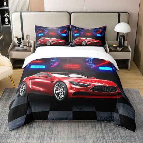 Ensemble de Literie Voiture de Course pour Garçons, Housse de Couette Voiture de Sport 220x240 pour Enfants Ados, Parure de Lit Thème Voitures de Course, 2 Personnes (1/5)