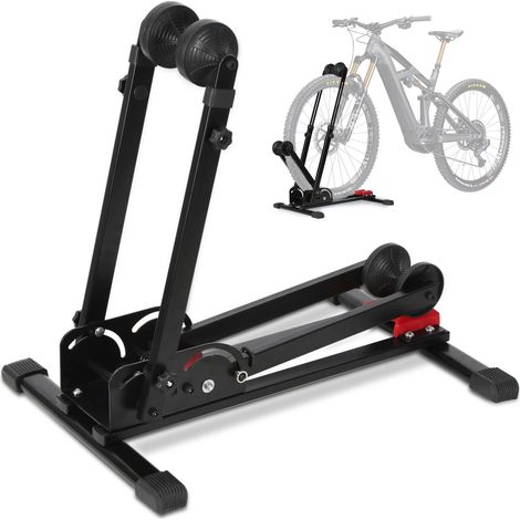Jiubiaz 1X Soporte para bicicletas 3 en 1 plegable - vertical y horizontal - 24-27,5 pulgadas neumáticos hasta 2,4 pulgadas (1/5)