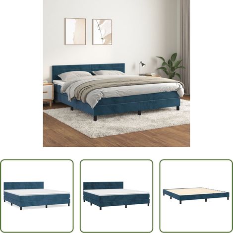 vidaXL Matelas à ressorts ensachés - Sommier à lattes de lit et matelas Bleu foncé 160x200cm Velours (1/5)
