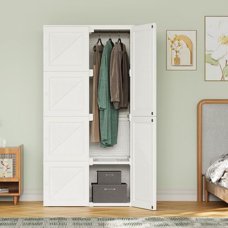 Armoire pliante, 6 portes, 6 compartiments, avec 1 tringle et Serrures de raccordement, 69x50x136 cm -Scandinave - Blanc (1/5)