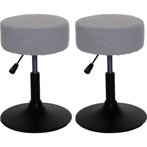 [JAMAIS UTILISÉ] Lot de 2 tabourets HHG-888, tabouret de maquillage, réglable en hauteur pivotant Ø 37cm Tissu Bouclé 450g/m² MVG, gris