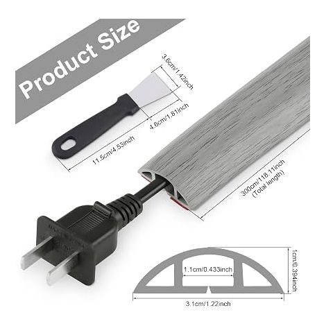 Flexible Floor Cable Tidy Self Adhesive Cable Cover PVC Floor Cable Cover Cable Cover Cable Tidy Cover Cable Cover for Home Office Warehouse (1/4)