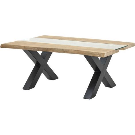 Live Edge Collection Light Acacia River Coffee Table - Metal - L70 x W115 x H45 cm - Black