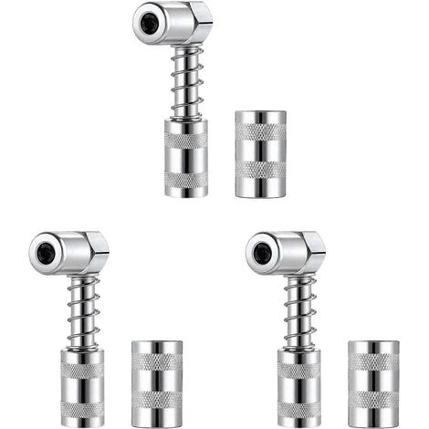 3X Grease Nozzle Adapter Grease Gun- Accessory 90 Degree Grease Coupler Adapter with Sleeve 3 Jaw Angle Grease Tool (1/5)