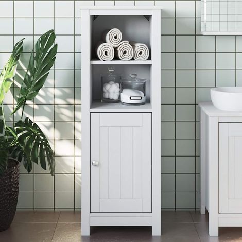 Armoire de salle de bain 4 étagères en pin massif blanc 40 x 34 x 110 cm - PANGIVO (1/5)