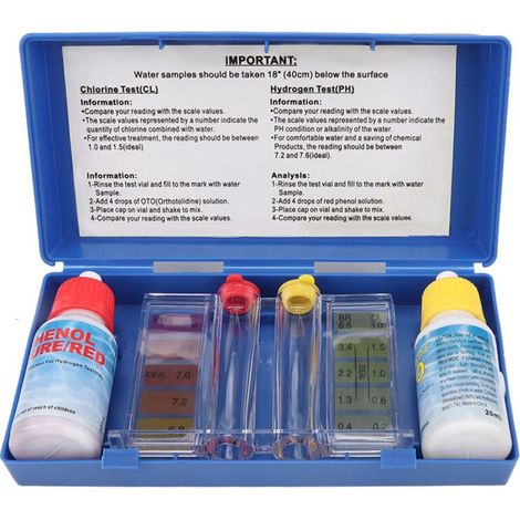 Kit Test Eau Piscine - PH et Chlore - Pour Piscine et Jacuzzi Extérieur - 1 Pièce (1/5)