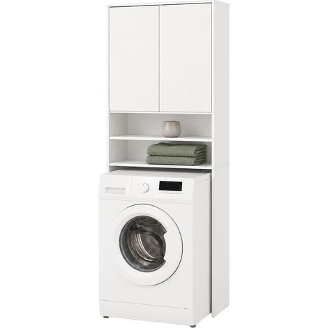 Relaxdays Waschmaschinenschrank, 4 Fächer, Regal über Waschmaschine, Trockner, Toilette, HxBxT: 174 x 63,5 x 30 cm, weiß (1/5)
