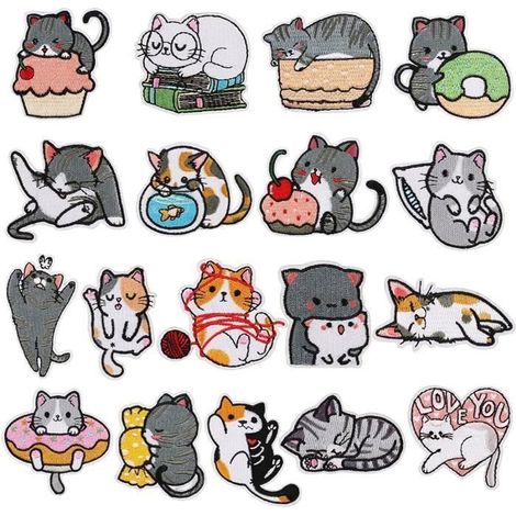 18 Écussons Thermocollants Animaux Chats Mignons Patchs Autocollants pour Enfants (1/4)