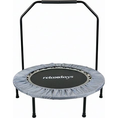 Relaxdays trampoline with handrail, Ø 102 cm, foldable mini trampoline to 120 kg, indoor fitness, grey