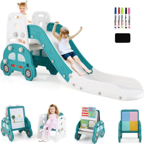 Costway – Toboggan enfant pliable HDPE 171 x 45 x 72 cm – Chevalet d'art avec tabouret ergonomique – Bibliothèque et support blocs de construction – 3+ ans