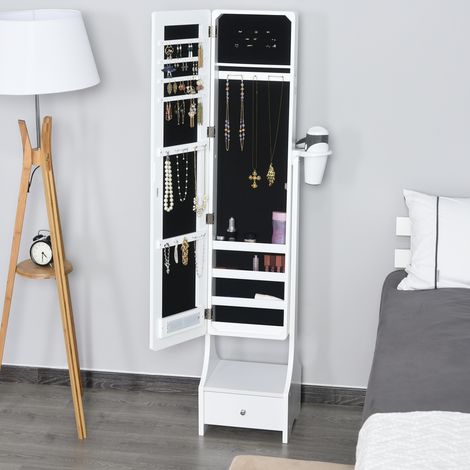 Armoire à bijoux avec miroir et éclairage LED réglable avec interrupteur tactile