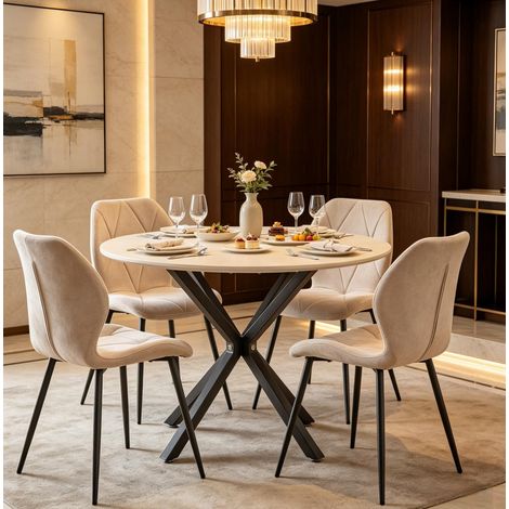 Lote de 4 sillas de comedor 41x48x84 cm de lino y metal beige FloraGrace (1/5)