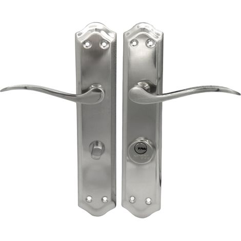 Poignée de porte droite pour poignée de porte de 70 mm, avec béquille et 2 clés, finition nickel satiné, couleur argent, 120 x 256 x 55 mm (1/5)
