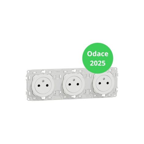 Schneider - Odace 2025 - Triple PC 2P+T affleurante - Pru00e9cu00e2blu00e9e - Blanc craie - Ru00e9f : S920072 (1/4)