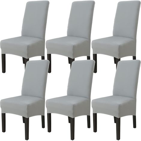 Set of 6 Dining Room Chair Covers (Light Grey), Stretch Chair Covers Universal Large Chair Covers Washable, Easy to Clean for Dining Room Living Room Decor (1/5)