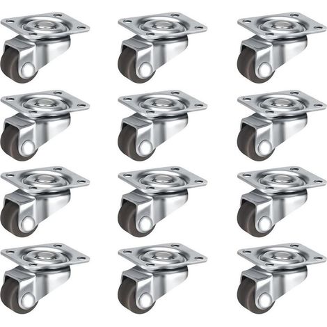 Lot de 12 petites roulettes pivotantes de 1,3 cm (0,5 po), roulettes autocollantes à profil bas, plaque supérieure en acier pour petits appareils, meubles et boîtes de rangement (1/5)