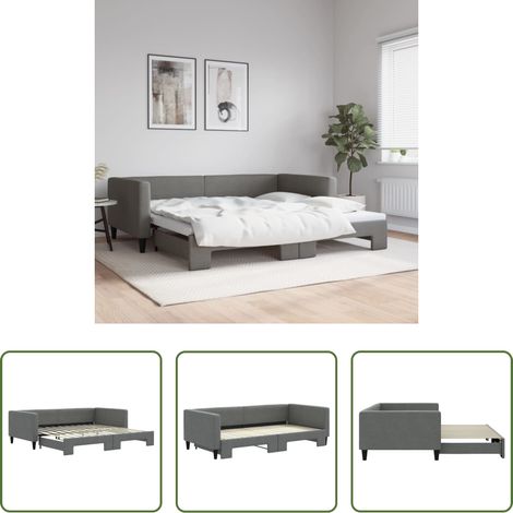 vidaXL Tagesbett Sofa - Tagesbett Ausziehbar Dunkelgrau 100x200 cm Stoff (1/5)