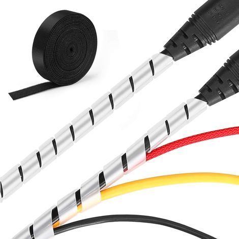 TAISHENGDA-Système de Gestion des Câbles, 2 x 5,2 m de Spirale Cache Cable + 1 x 3,1 m de Serre Câbles, Bricolage Protecteur de Câble Flexible pour le Bureau à Domicile Organisateur de Fil-Blanc (1/5)