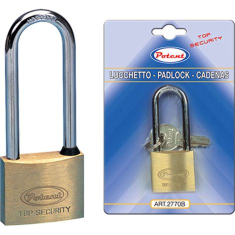 LUCCHETTO ARCO LUNGO 2700B POTENT - OTTONE ARCO CROMATO CHIAVI 2 MM 40X56 - 12 pezzi