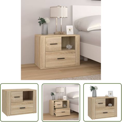 The Living Store Nachttisch Sonoma-Eiche 60x36x45 cm Holzwerkstoff - Nachttisch - Holzwerkstoff - Sonoma-Eiche - Wohnzimmer - Schlafzimmer (1/5)