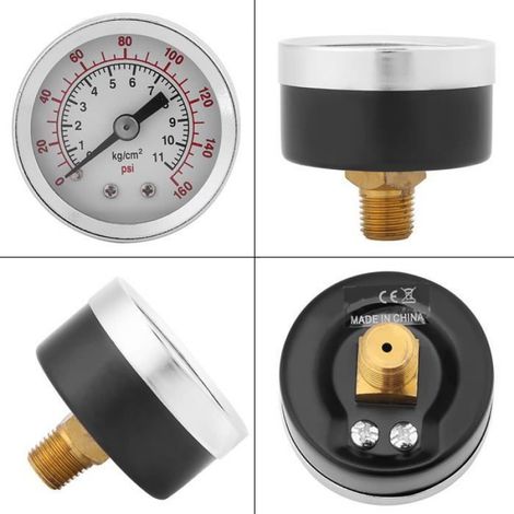 Manomètre hydraulique - - 0-160PSI 1/8NPT - eau, huile, pression d'air (1/4)