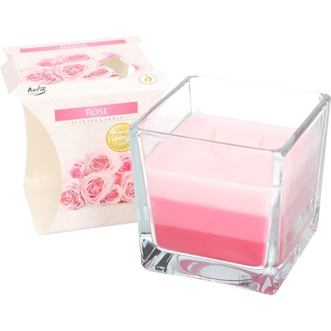 KOTARBAU Bougie parfumée à 2 mèches dans un verre rose - Deux mèches - Tricolore - Idée cadeau - Aromathérapie - Bougies décoratives - Durée de combustion : jusqu'à 32 heures (1/5)