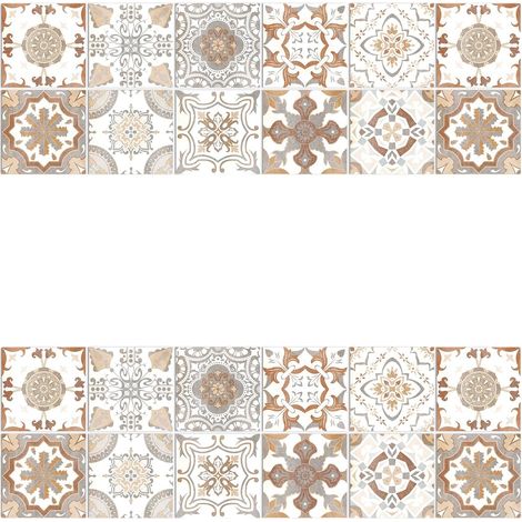 (Khaki, 20 cm x 20 cm x 24 Stück) Selbstklebende Wandaufkleber mit Mandala-Muster, wasserfestes PVC, Küchenwanddekoration
