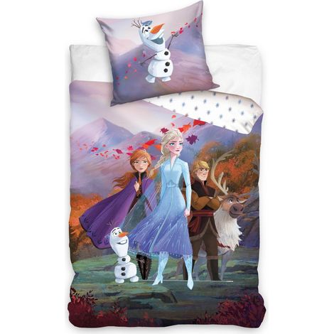 Parure de lit en coton 140x200 cm, motif Anna et Elsa de La Reine des Neiges