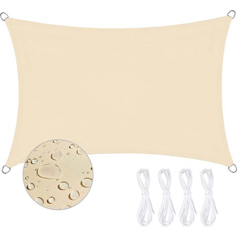 Voile d'ombrage Imperméable Rectangulaire 2 x 3m Toile Ombrage 95% Une Protection des Rayons UV pour Extérieur Terrasse Jardin Balcon, Beige (1/5)