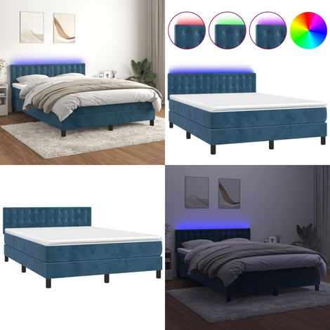 Sommier à lattes de lit avec matelas LED Bleu foncé 140x190 cm - Lit Plateforme - Lit Design - Lit Velours - Lit Avec Led - Tête De Lit Ajustable - Home & Living (1/5)