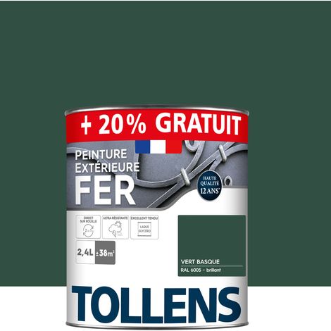 Tollens – Peinture fer extérieure antirouille 2 en 1 – Ultra résistante – Séchage rapide – Brillant – Vert Basque RAL 6005 – 2,4L pour 38m²