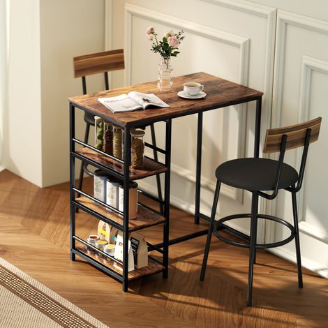 Table de Bar Mange-Debout 3 Étagères Acier 90x50x90.5 cm Brun Rustique Noir (1/5)