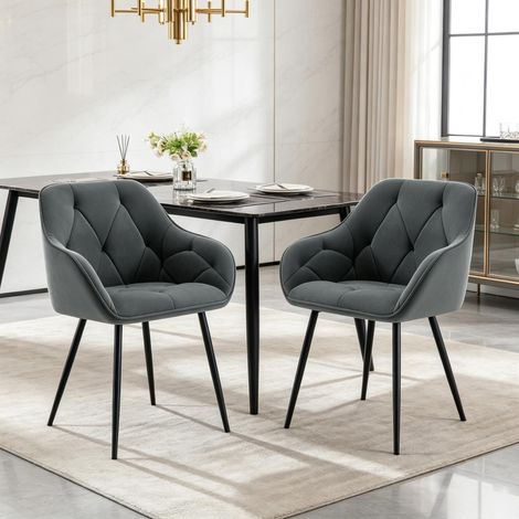 Sillas de comedor, set de 2, respaldo ergonómico, terciopelo gris oscuro HAVRYA (1/5)