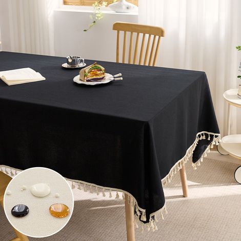Mantel rectangular de mezcla de algodón y lino, lavable y resistente a las manchas, de 140 x 220 cm, apto para mesas de cocina y comedor. (1/4)